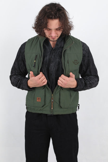 Insulated Erkek İçi Kürklü Cepli Yelek Koyu Yeşil