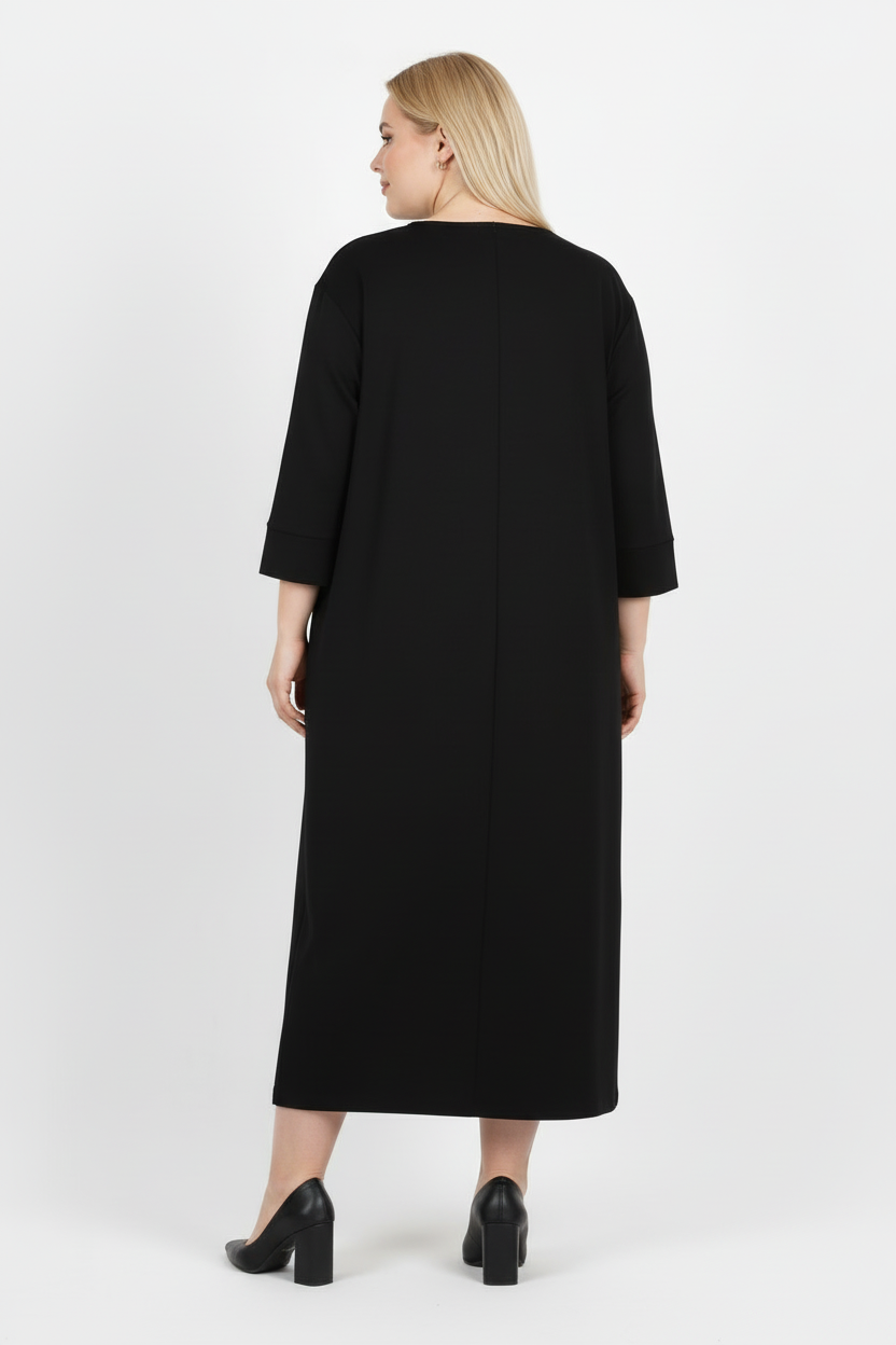 Cascade Büyük Beden Ön Fırfır Detay Elbise Siyah