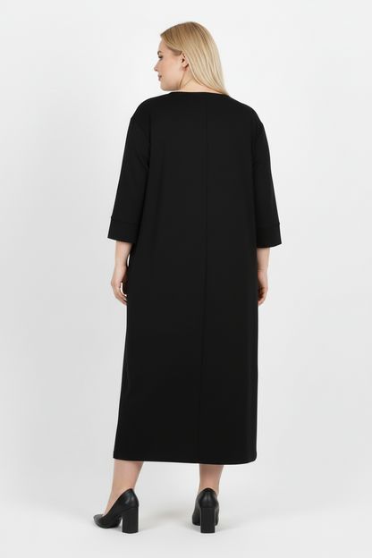 Cascade Büyük Beden Ön Fırfır Detay Elbise Siyah