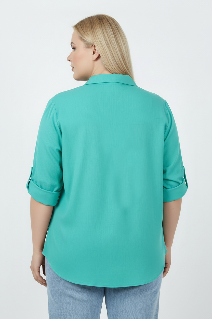 Serene Büyük Beden Kol Katlamalı Gömlek Mint