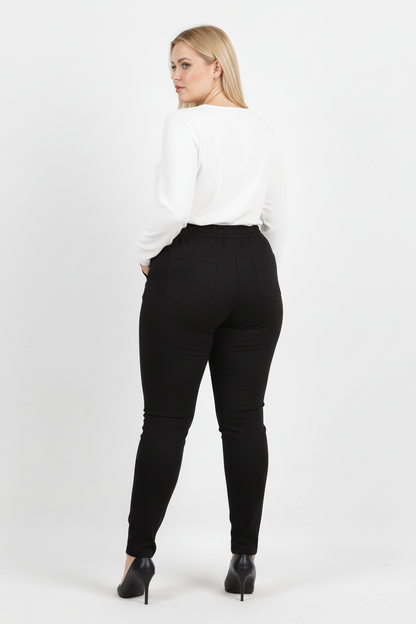 Comforta Büyük Beden Arka Bel Lastikli Pantolon Siyah