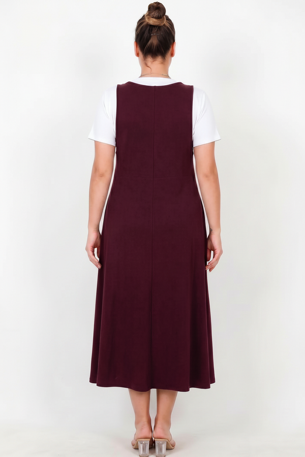 Büyük Beden Tshırt'lü Jile Elbise  Bordo
