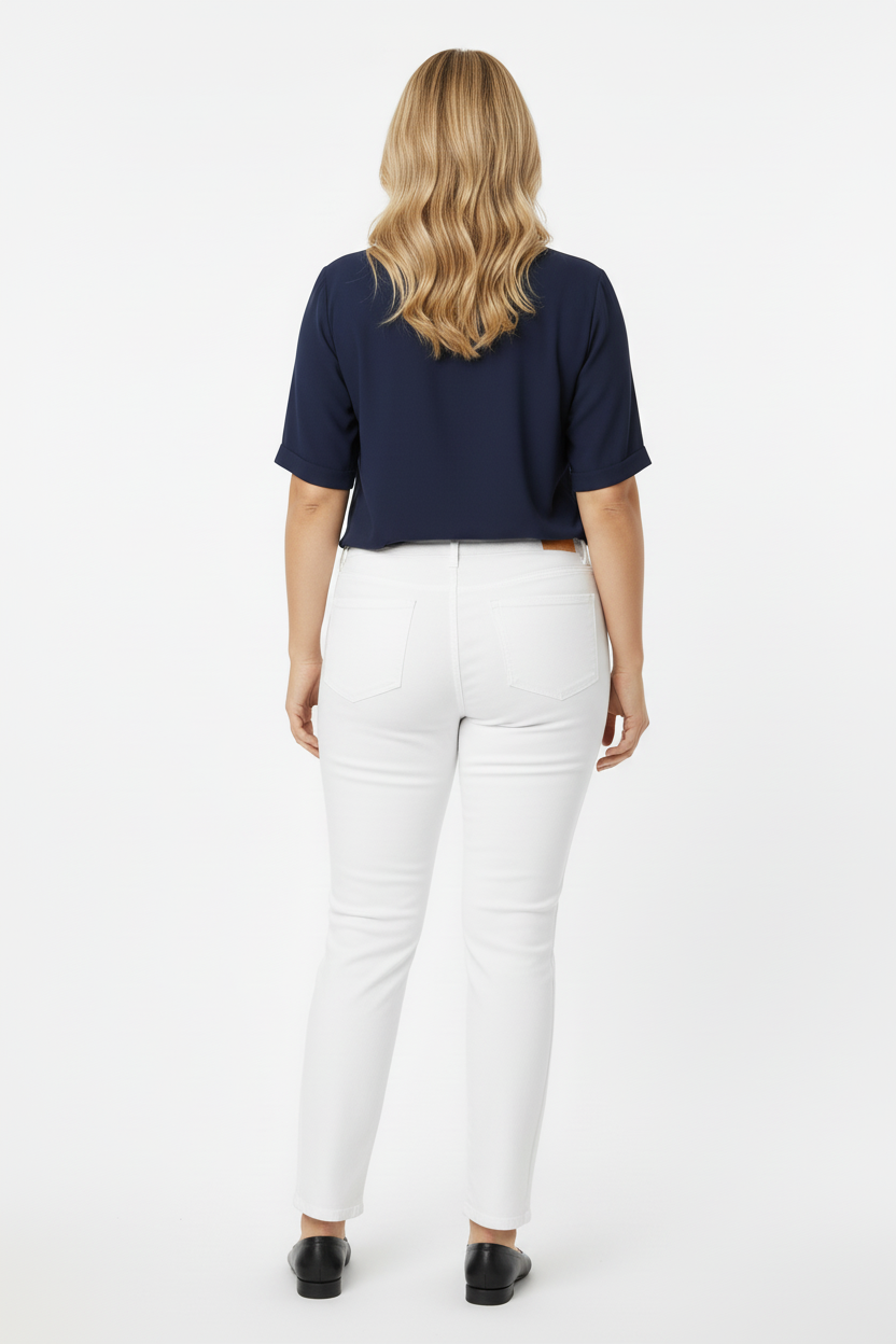 COMFORT Büyük Beden Likralı Pamuklu Pantolon Ekru