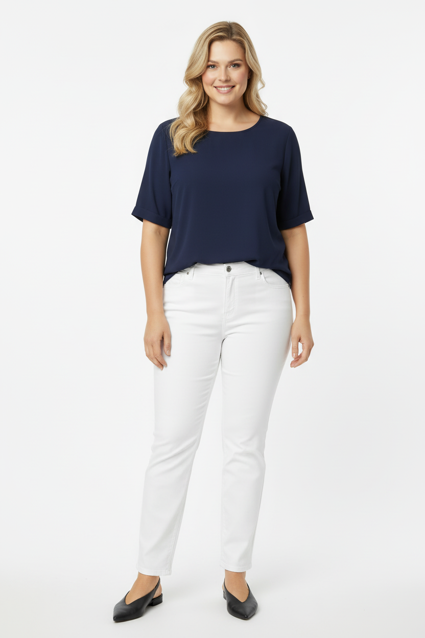 COMFORT Büyük Beden Likralı Pamuklu Pantolon Ekru