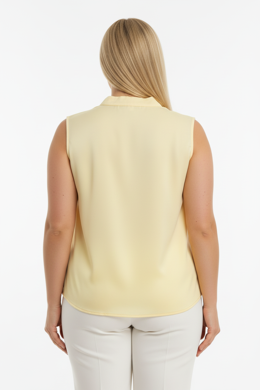 Exquisite Büyük Beden Ön Fırfır Detay Kolsuz Bluz Sarı