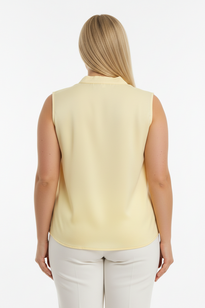 Exquisite Büyük Beden Ön Fırfır Detay Kolsuz Bluz Sarı