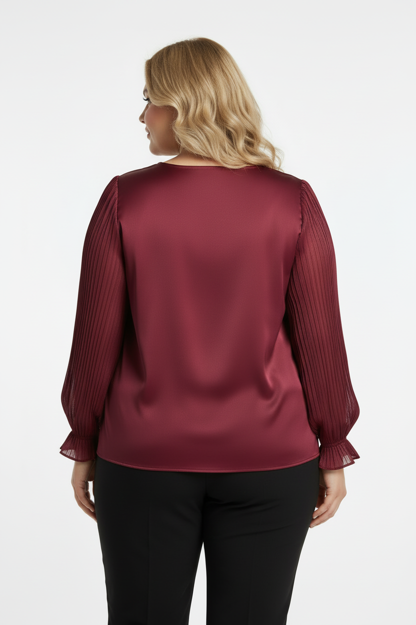 Delicate Büyük Beden Yaka Çiçek Bluz Bordo