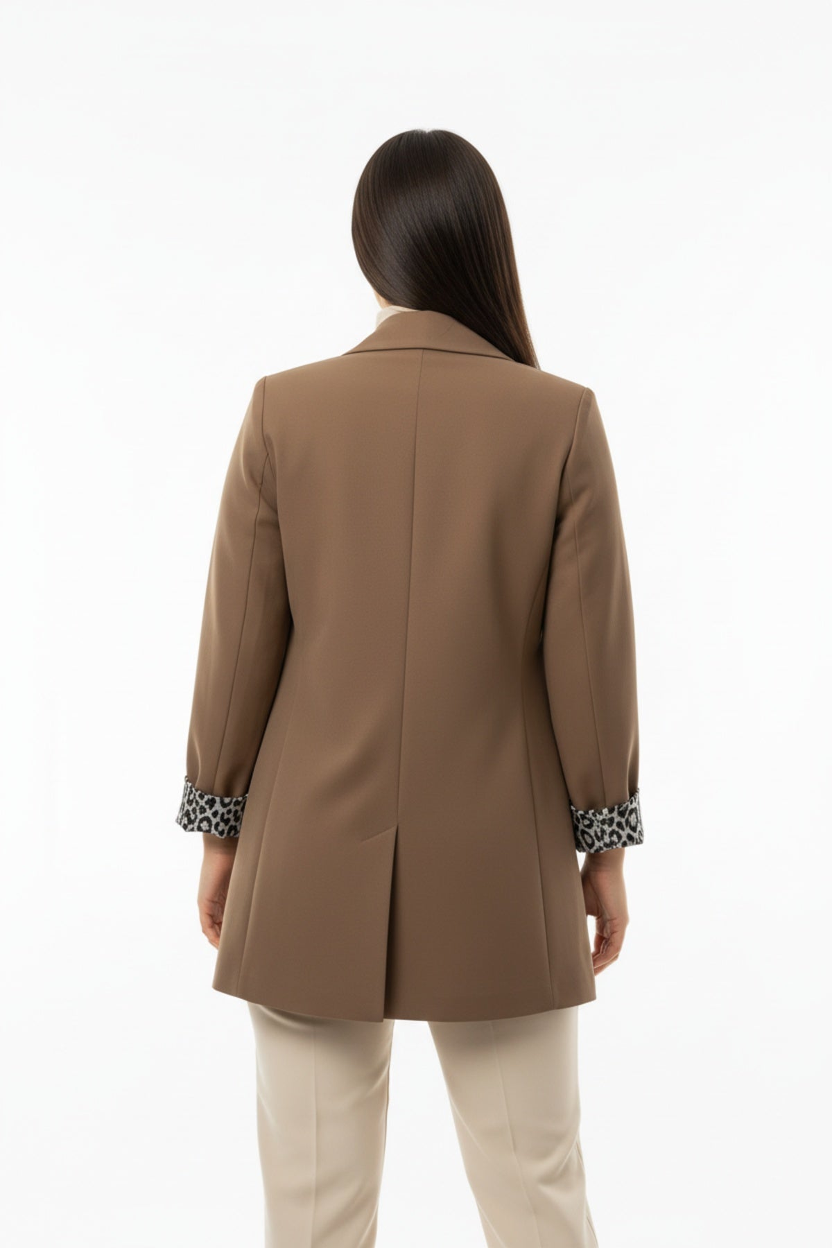 Büyük Beden İçi Leoparlı Blazer Ceket Bej - Yandan Görünüm
