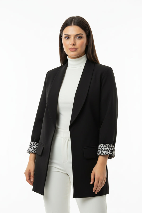 Büyük Beden İçi Leoparlı Blazer Ceket Siyah - Detay Görünümü