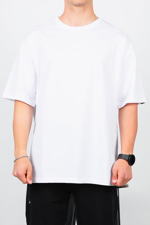 Erkek Bisiklet Yaka T-Shirt Beyaz - Ön Görünüm