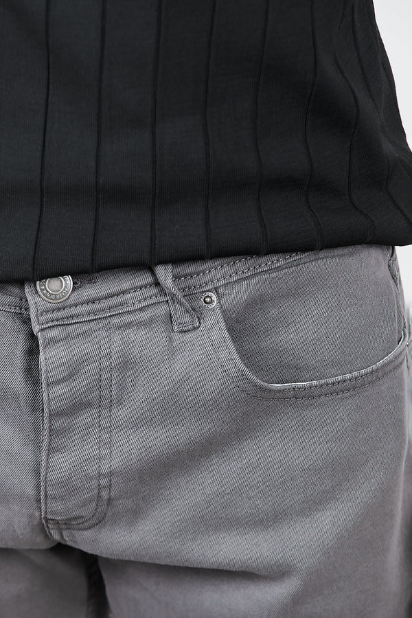 Erkek Boru Paça Kot Pantolon Gri - Yakın Çekim Detay