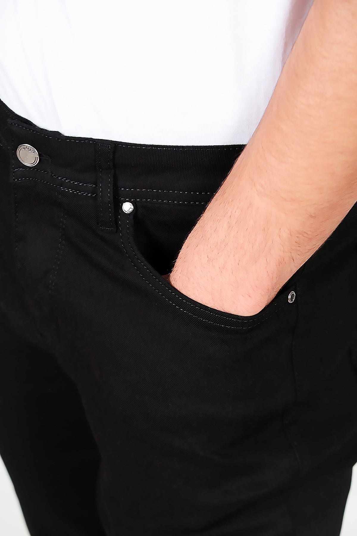Erkek Boru Paça Kot Pantolon Siyah - Yakın Çekim Detay