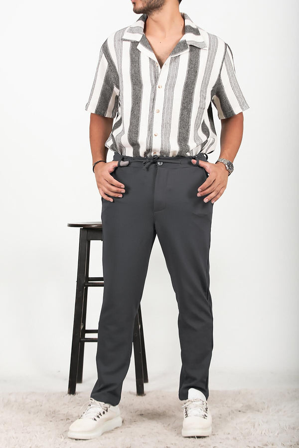 Erkek Düğmeli Jogger Pantolon Füme - Ön Görünüm