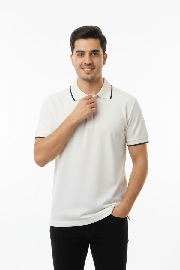 Erkek Polo Yaka Tshirt Ekru - Arka Görünüm