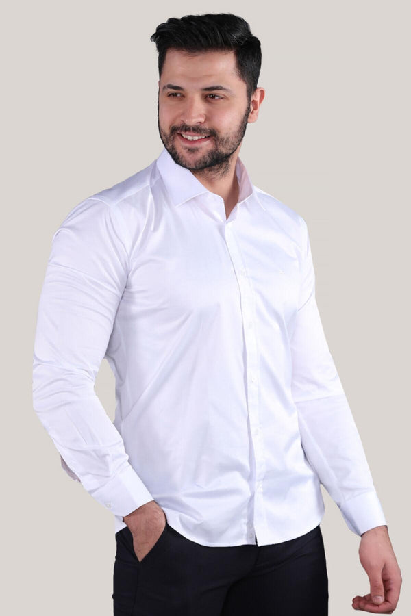 Erkek Saten Gömlek Beyaz - Arka Görünüm