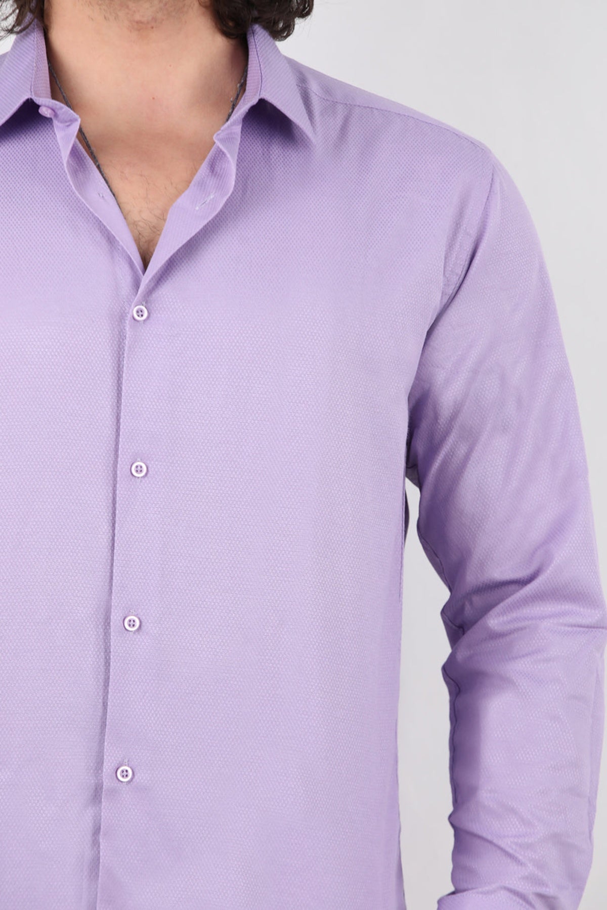 Erkek Slim Fit Çizgili Gömlek Lila - Arka Görünüm