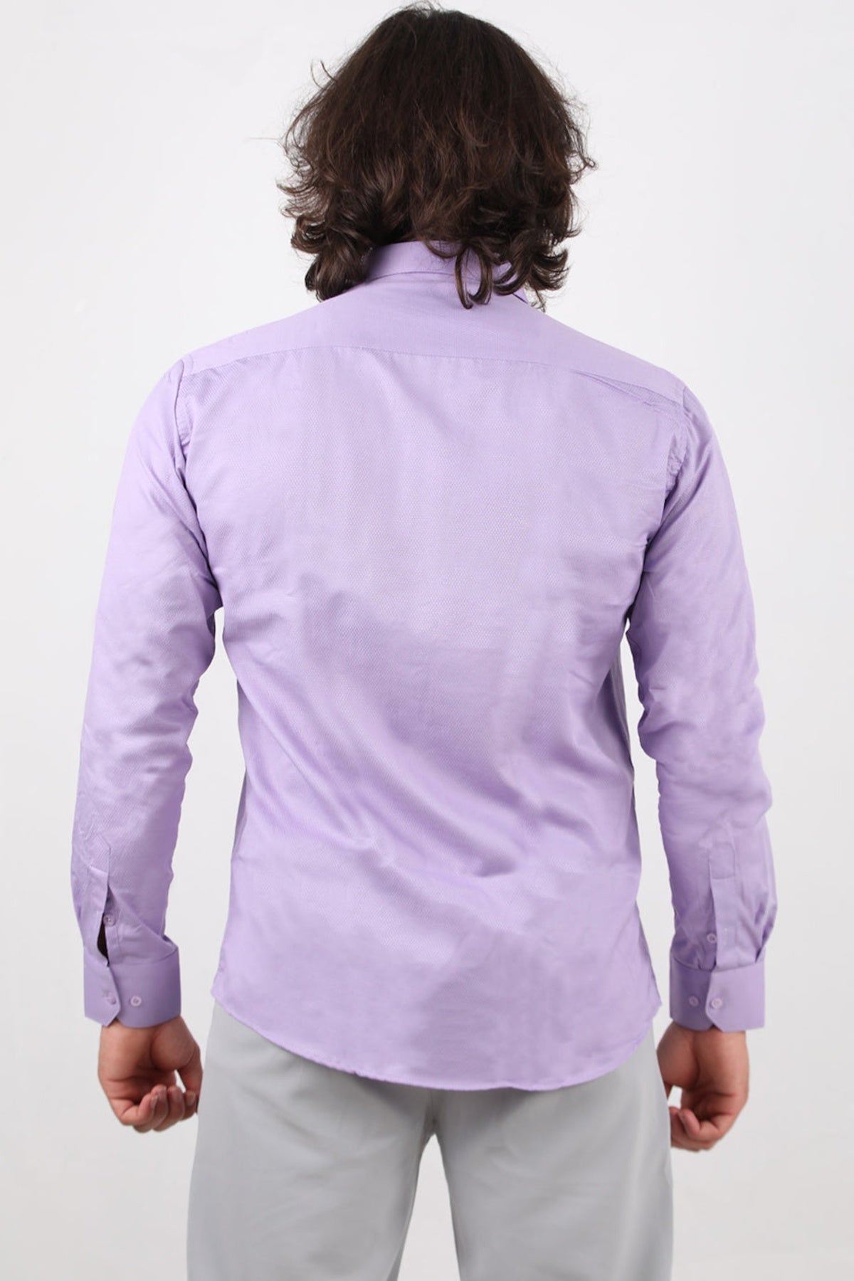 Erkek Slim Fit Çizgili Gömlek Lila - Detay Görünümü