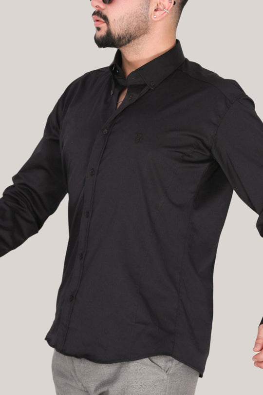 Erkek Slim Fit Gömlek Siyah - Arka Görünüm