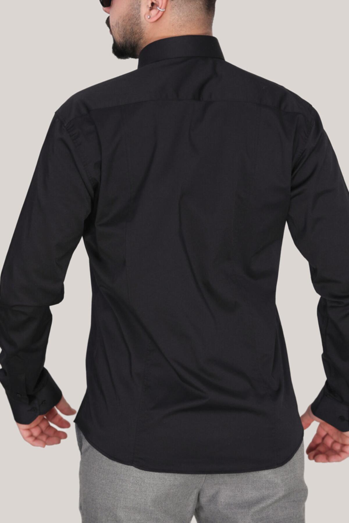 Erkek Slim Fit Gömlek Siyah - Detay Görünümü