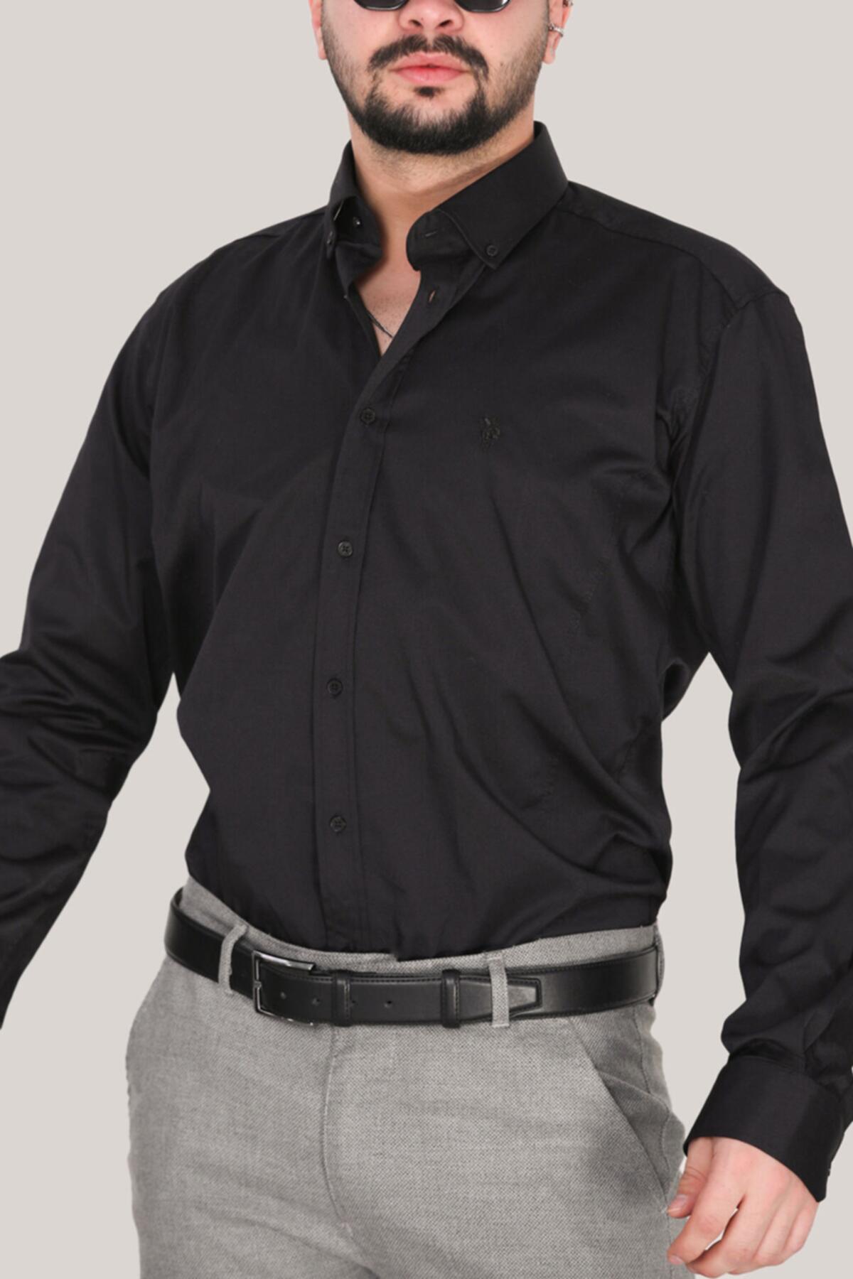 Erkek Slim Fit Gömlek Siyah - Ön Görünüm
