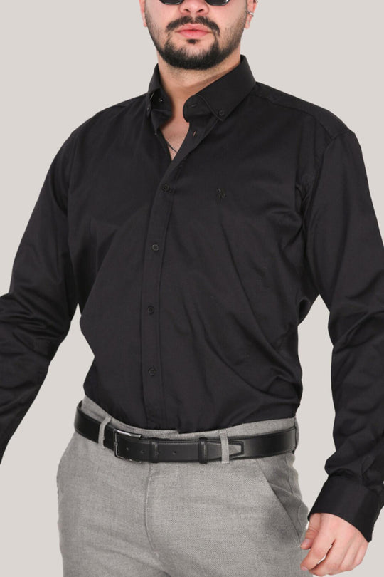 Erkek Slim Fit Gömlek Siyah - Ön Görünüm