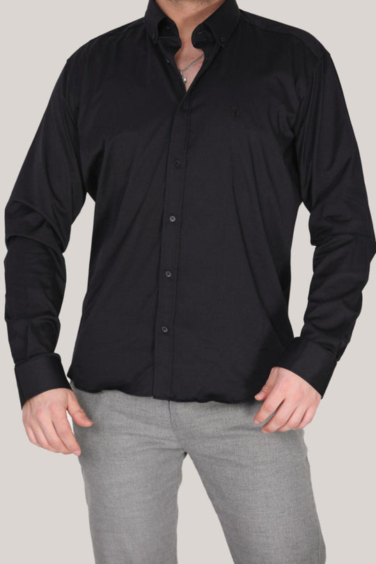 Erkek Slim Fit Gömlek Siyah - Yandan Görünüm