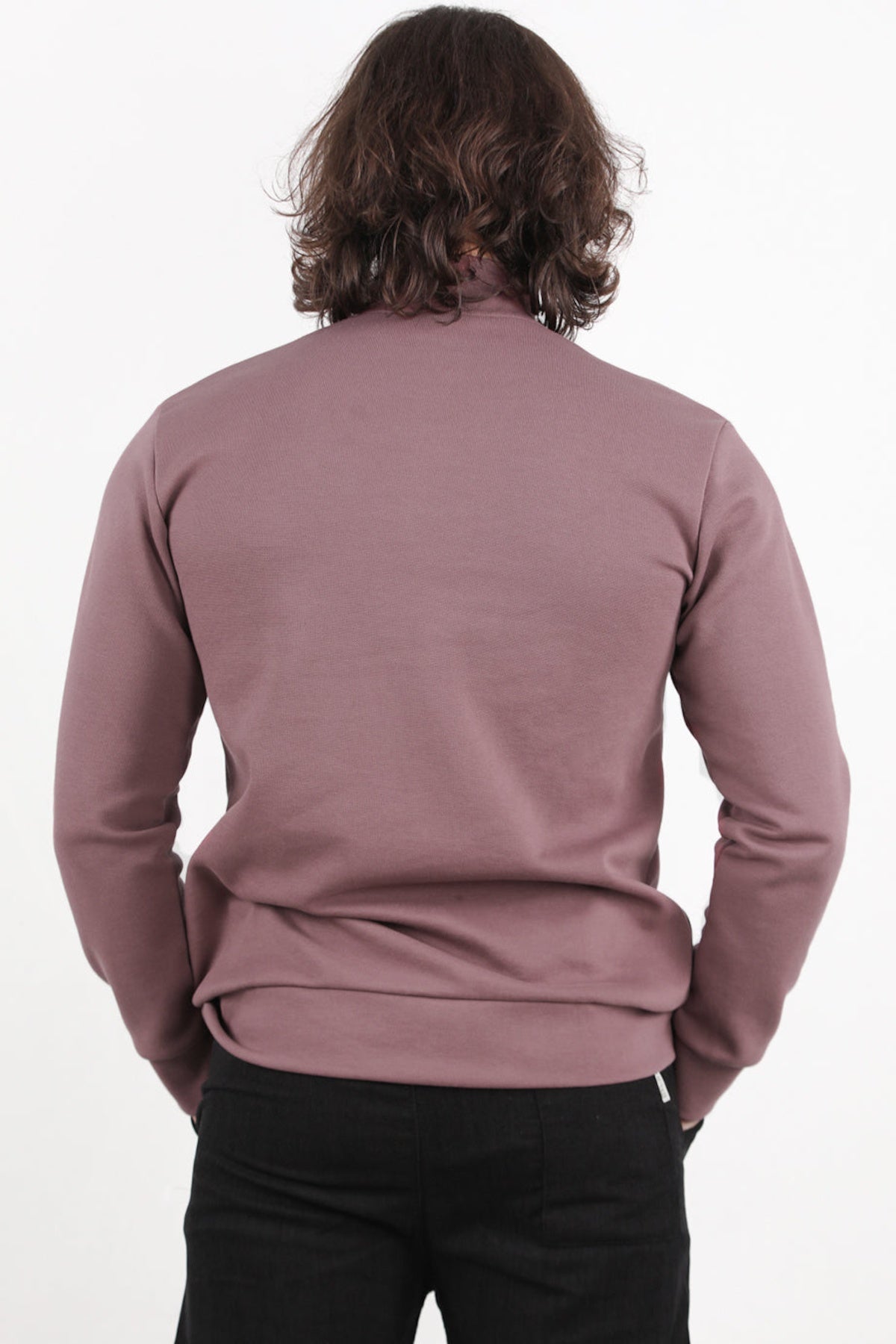 Erkek Yarım Fermuar Dik Yaka Pike Sweat Gül Kurusu - Detay Görünümü