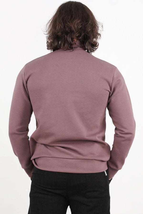 Erkek Yarım Fermuar Dik Yaka Pike Sweat Gül Kurusu - Detay Görünümü