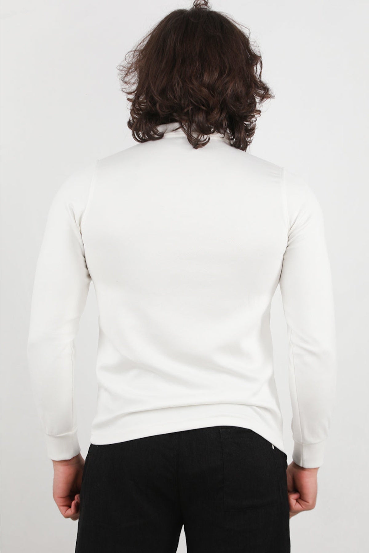 Erkek Yarım Fermuar Polo Yaka Sweat Beyaz - Detay Görünümü
