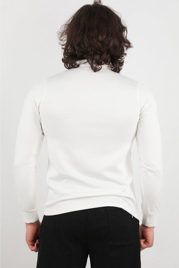 Erkek Yarım Fermuar Polo Yaka Sweat Beyaz - Detay Görünümü