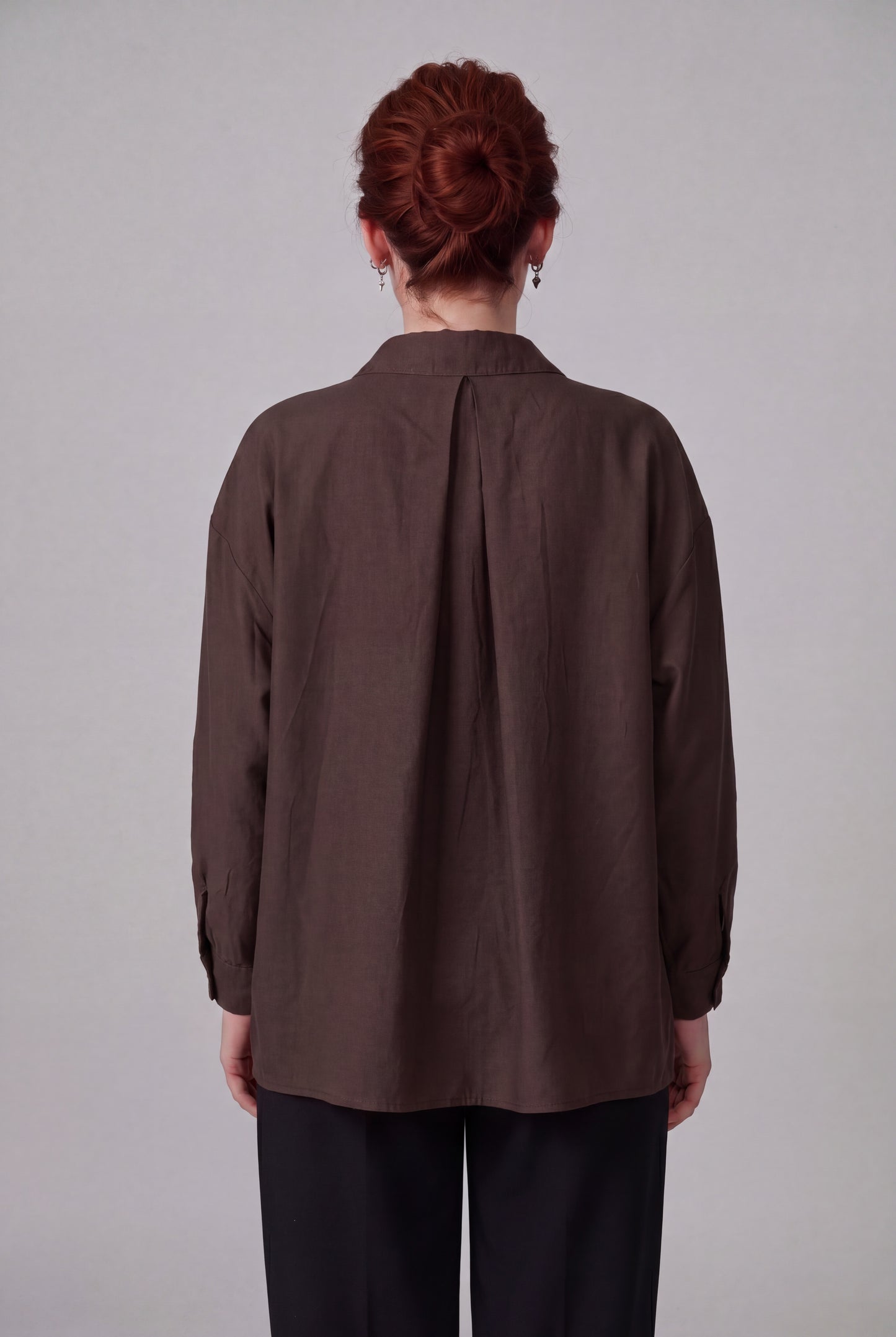 Kadın Oversize Düşük Omuz Gömlek  Kahverengi
