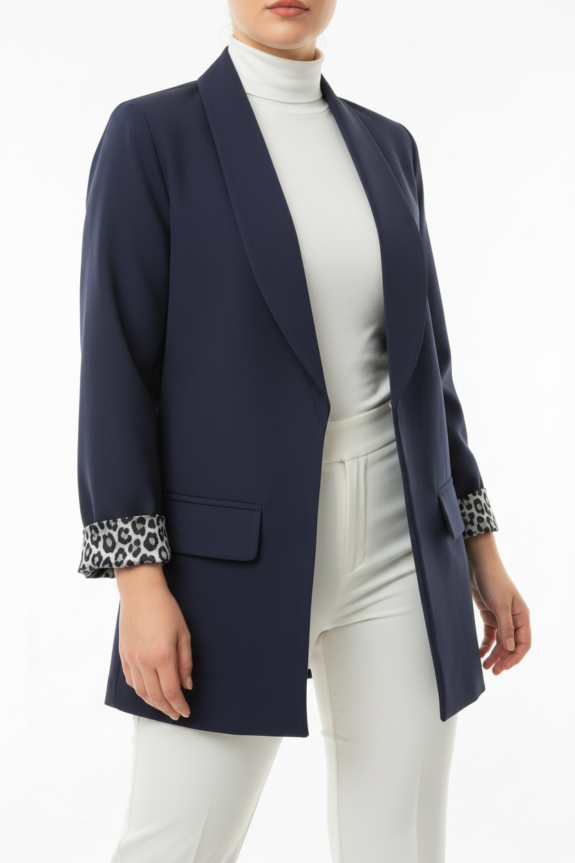 Leopard Blazer Ceket Lacivert - Detay