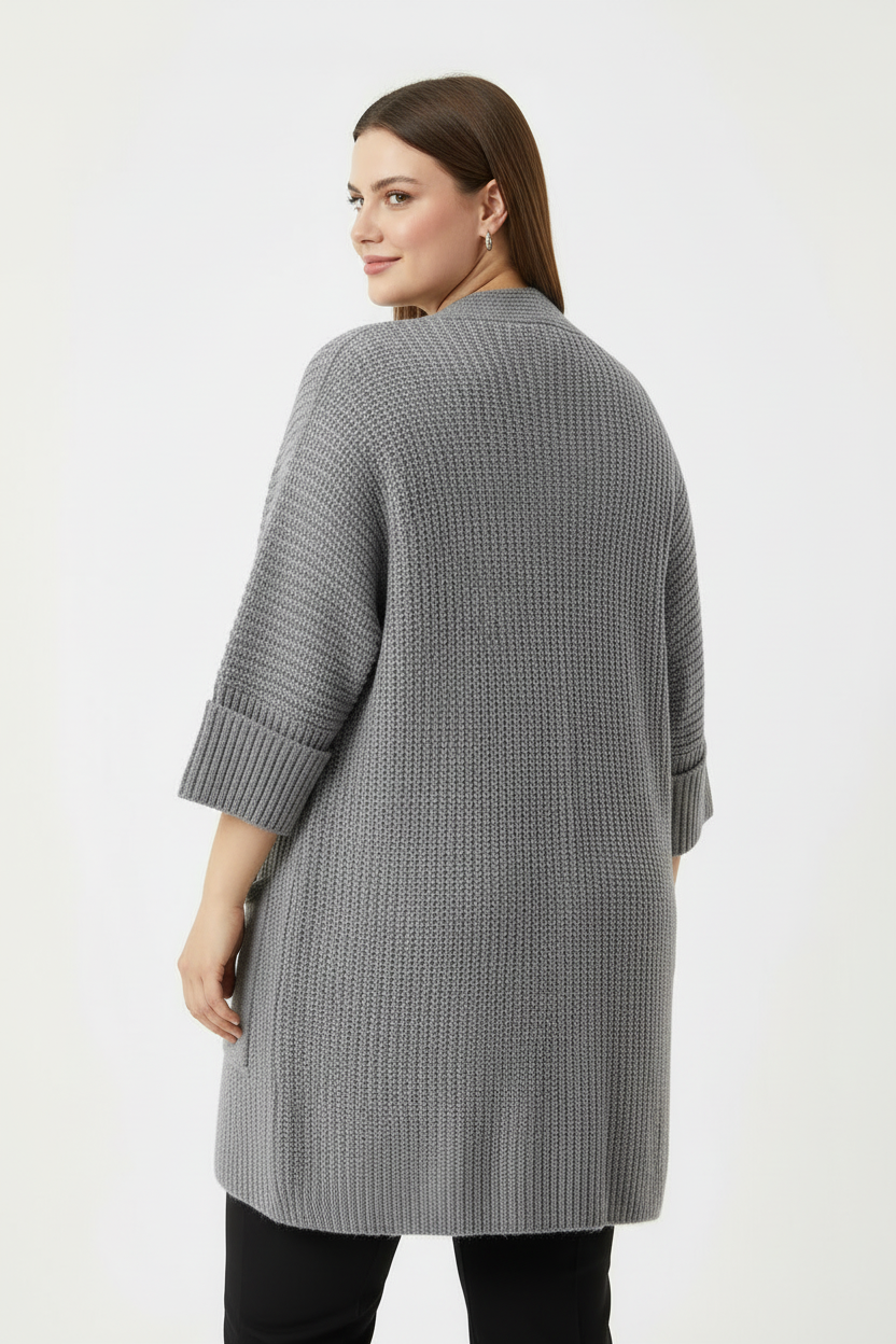 Büyük Beden Cepli Hırka Gri - arka görünüm