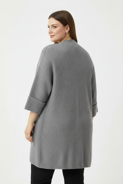 Büyük Beden Cepli Hırka Gri - arka görünüm