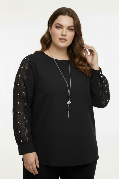 Siyah Dantel Bluz - Ön Görünüm