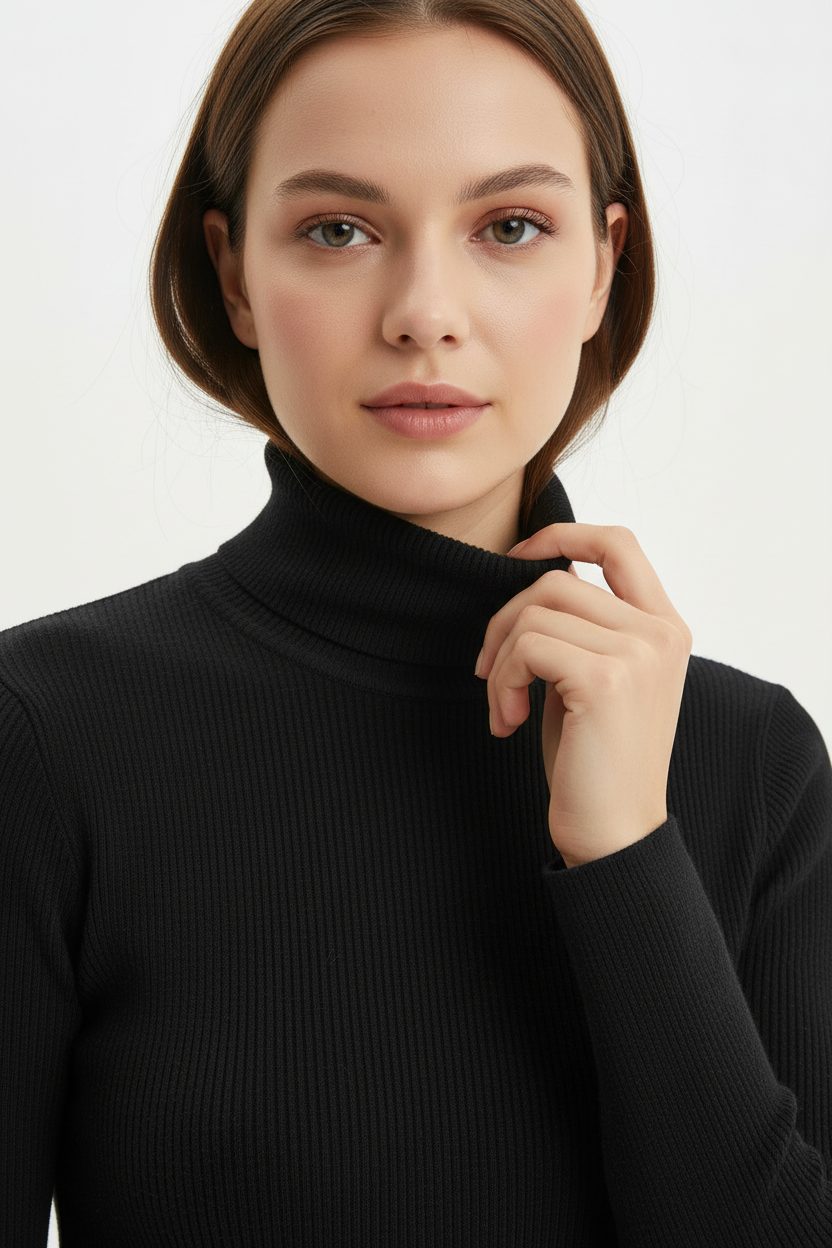 Kadın Balıkçı Yaka Transparan Bluz Siyah - yaka detayı