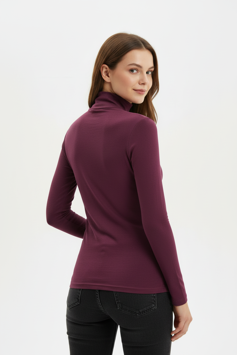 Kadın Balıkçı Yaka Bluz Mürdüm - arka görünüm