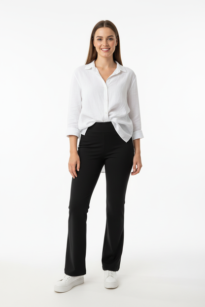 Siyah Yüksek Bel İspanyol Paça Tayt Önden Görünüm