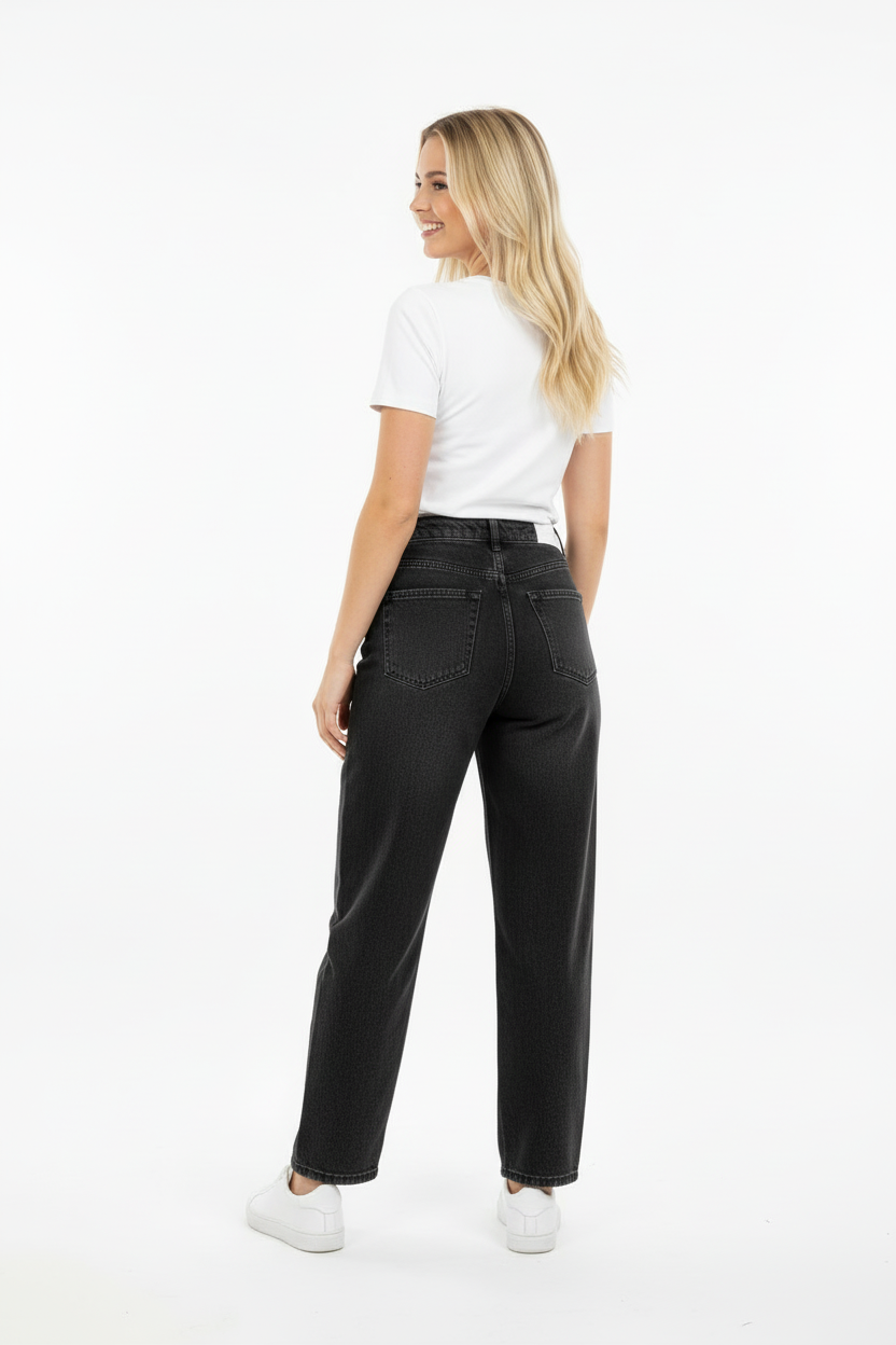 Siyah Baggy Kot Pantolon Poz 4