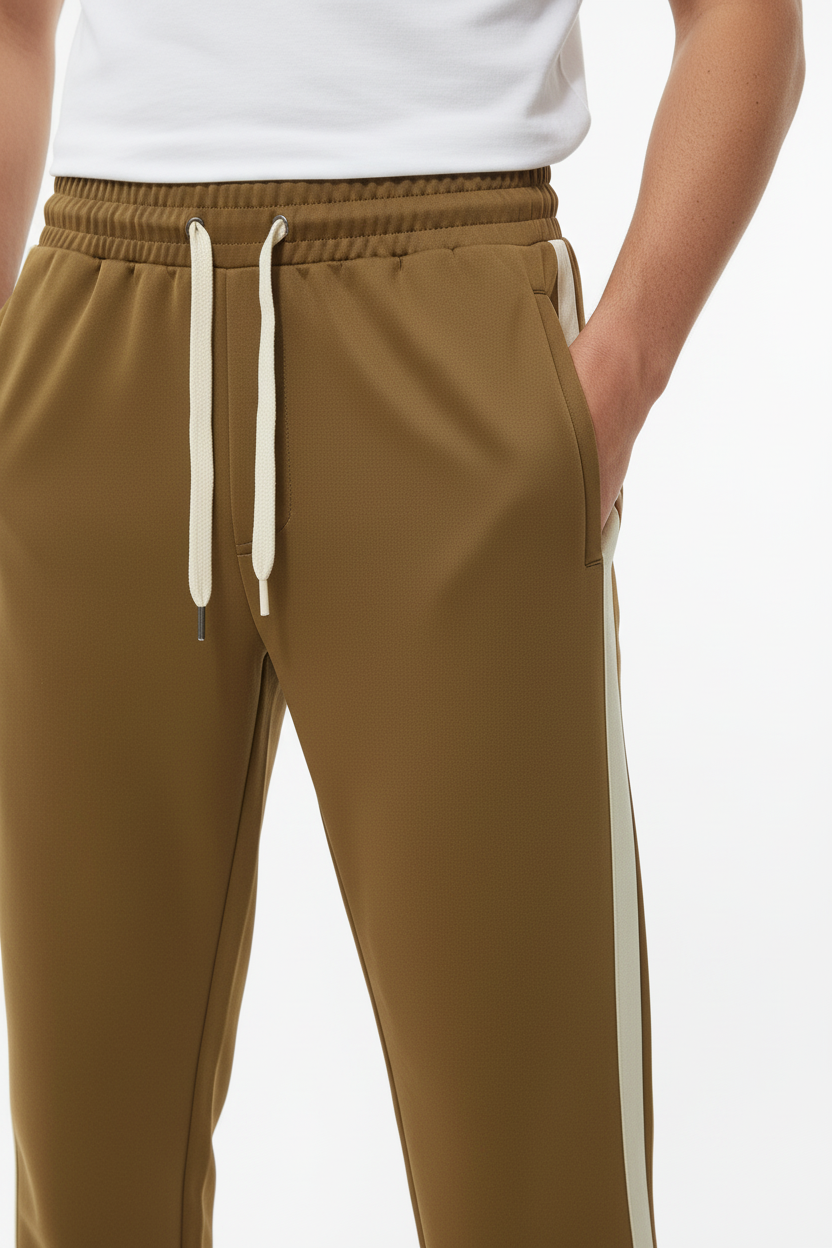 Erkek Yanları Şeritli Paça Stoperli Eşofman  Hardal