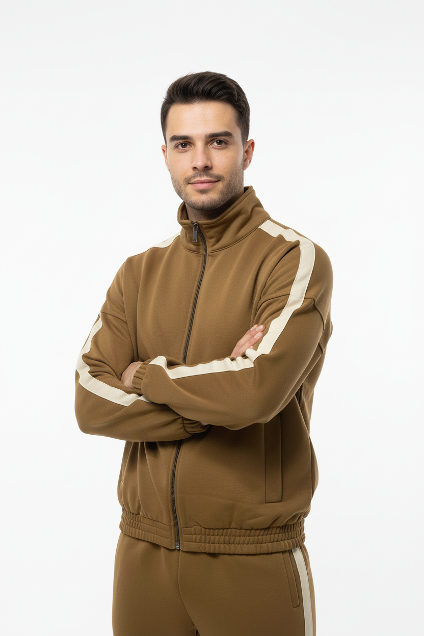 Erkek Kolları Şeritli Ceket Hardal - Üst Beden Poz 3