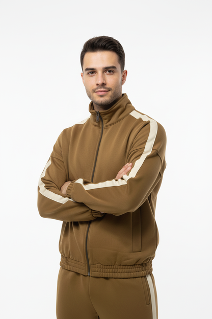 Erkek Kolları Şeritli Ceket Hardal - Üst Beden Poz 3