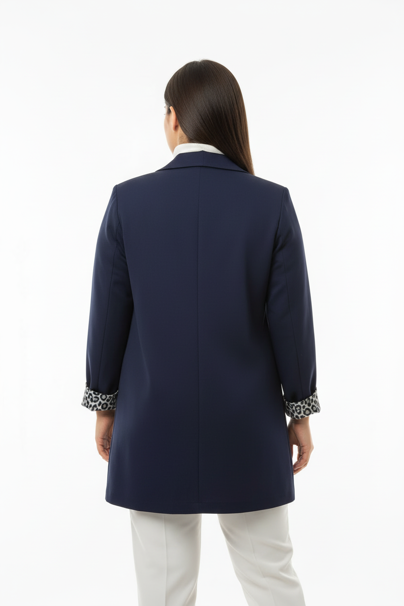 Leopard Blazer Ceket Lacivert - Arka Görünüm