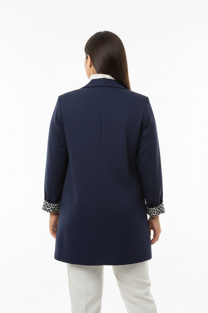 Leopard Blazer Ceket Lacivert - Arka Görünüm