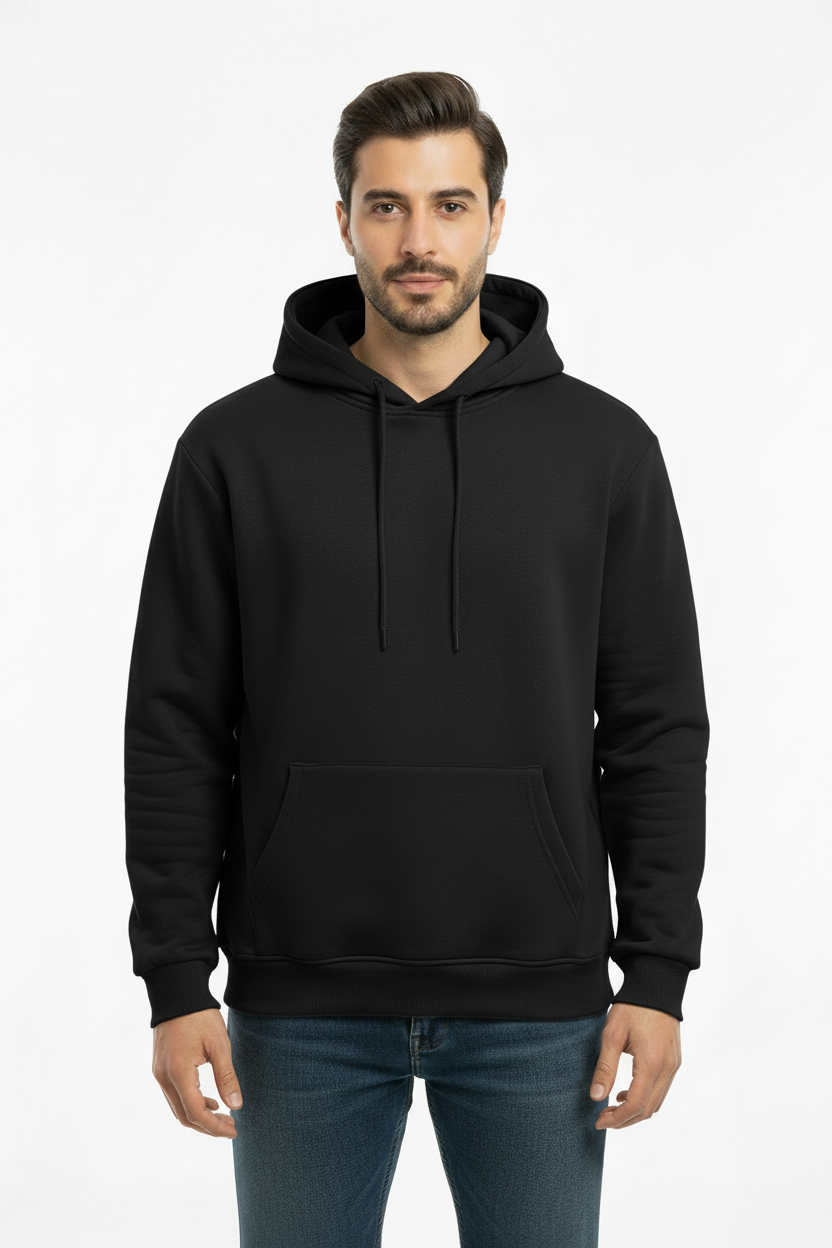 Erkek Kapşonlu İçi Polarlı Sweat Siyah