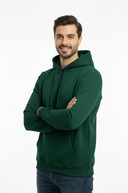Erkek Kapşonlu İçi Polarlı Sweat Zümrüt