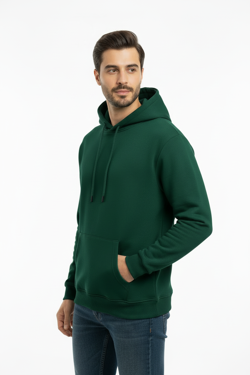 Erkek Kapşonlu İçi Polarlı Sweat Zümrüt