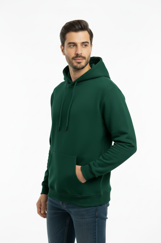 Erkek Kapşonlu İçi Polarlı Sweat Zümrüt