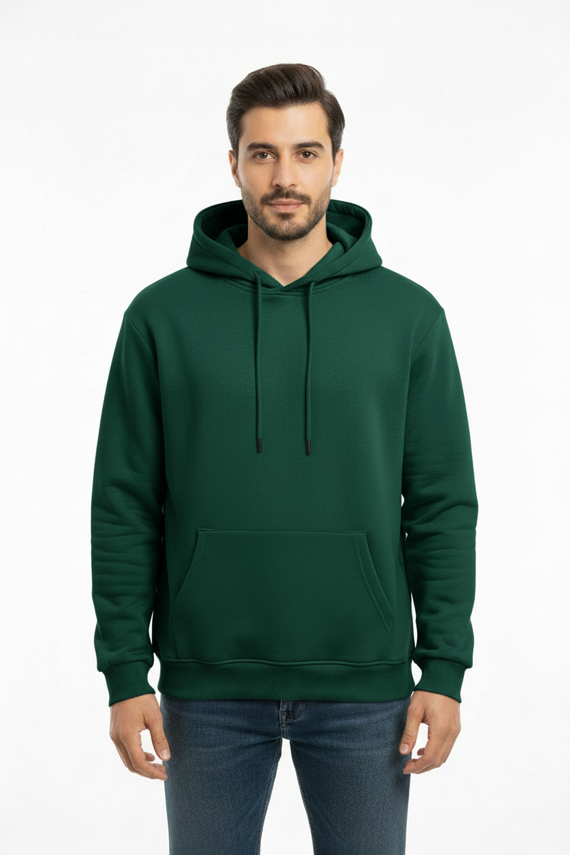 Erkek Kapşonlu İçi Polarlı Sweat Zümrüt