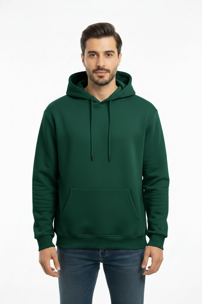 Erkek Kapşonlu İçi Polarlı Sweat Zümrüt
